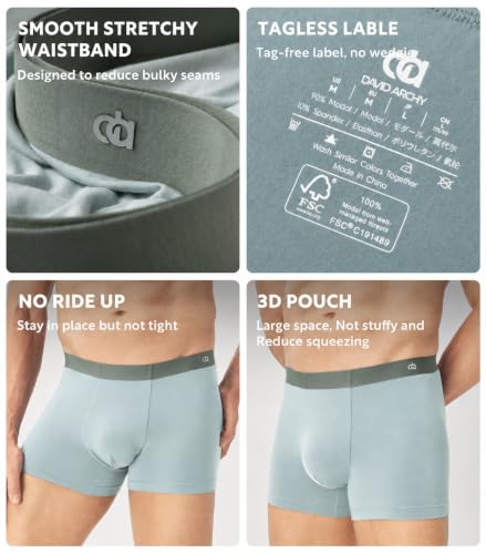 Image of DAVID ARCHY Men's Ultra Soft Underwear Modal Trunks Slim Fit No Fly 4 Pack | Second Skin Fabric Breathable, Smooth Low-Profile Waistband, 3.5 inch Inseam Clean Fit, Tagless Anti Chafing for All-day Comfort