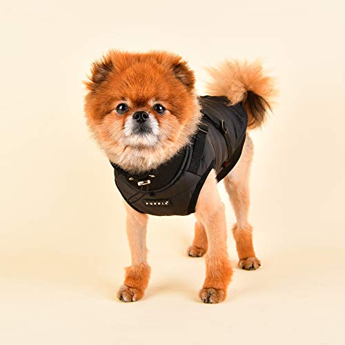 Puppia Hundejacke für kleine Hunde und mittelgroße Hunde - wasserdicht und mit Fleece gefüttert für angenehme Wärme - Hundemantel mit Geschirr, schwarz, S