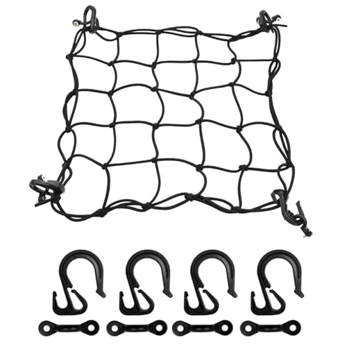 Frachtnetz – Mesh-LKW-Organizer, rutschfestes LKW-Ladeflächen-Gepäcknetz, schwarze Rigging-Netze für SUV | Robuste, quadratische Bungee-Netze mit 4 Haken und 4 Polsterösen für kleine und große Lasten,
