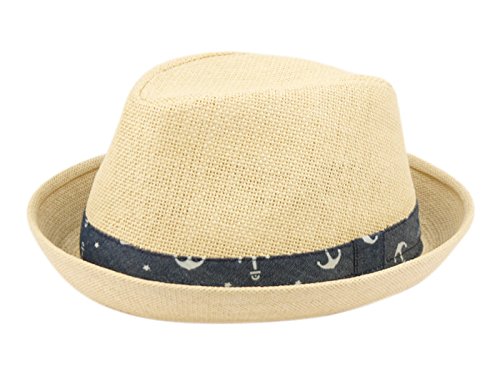 Fedora Hats for Boys, Girls, Toddlers, Kids, Nautical Theme, One Size w/Adjustable Drawstring, Natural