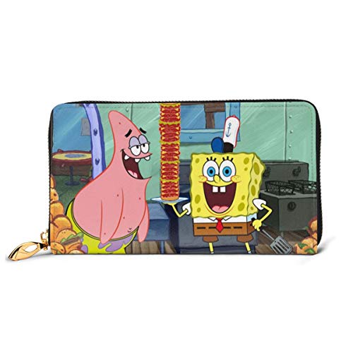 Preisvergleich Produktbild Spongebob Geldbörse aus echtem Leder, mit Reißverschluss, lange Clutch, Münzfach, Kartenpaket für Damen und Herren