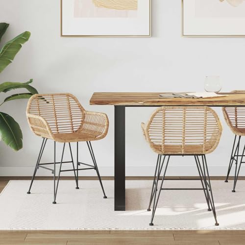 Genérico Silla de Comedor 2 pcs Natural 55 x 50 x 74 cm Ratan e Hierro,Mobiliario,Sillas,Sillas de Comedor,42011556