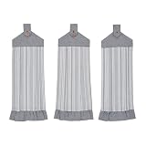 VHC Brands Cotton Sawyer Mill Blue Ticking Stripe Button Loop Kitchen Towel Set of 3, 21x7 Inches, Blue