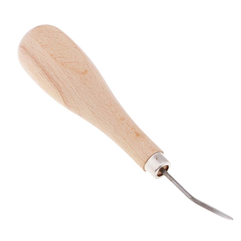 Professional Curved Awl for Leather Craft - Wooden Handle Stitching Sewing Tool DIY Leatherworking