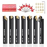 Donken Drehmeißel mit Wendeplatten, 28er Drehwerkzeughalter Set Inhalt 7 Stk. 12mm Schaft-Bohrstangenhalter, 14 Stk. Hartmetall-Wendeschneidplatten, Schraubenschlüssel (12 mm)