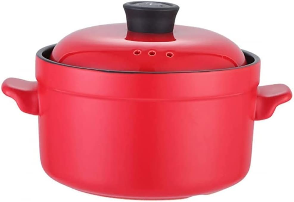ふた付き2.5L磁器鍋、手作りスロークッカー、オニオンスープ鍋、オーブン・ガスコンロ対応、家庭用料理に最適 (赤) (5.5L,赤)