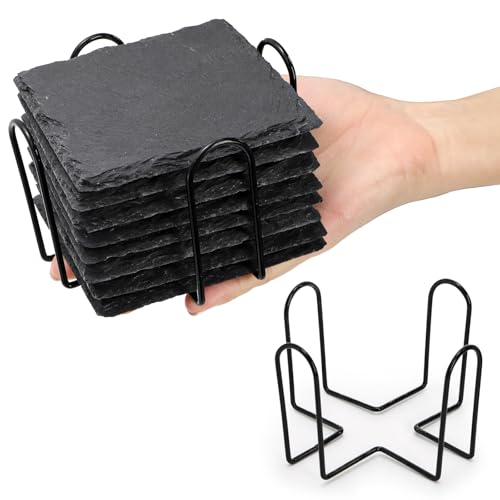 ZOOFOX 24 Pieces Drink Coasters, 4 Inch Square Slate Stone Coaster with 3 Holders, Handmade Coasters Set for Bar Kitchen Home Decor by ZOOFOX - Image 3