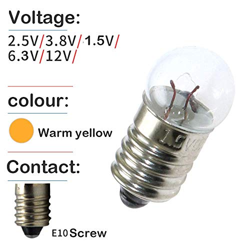 MEETOOT 25pcs E10 Mini Light Bulbs 1.5V 0.3A Physical Electrical Experiment Screw Base Indicator Light Incandescent Bulb Old-Fashioned Flashlight Lamp - Thumbnail 2