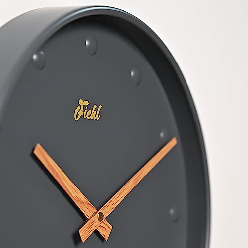 Fichl Bubble 12-Inch Silent Battery Operated Navy Blue Grey Wall Clock With Wood Grain Hands, Modern Analog Design, Non-Ticking, Ideal For Bedroom, Living Room, Kitchen, Kids Room & Home Decor #TOP2