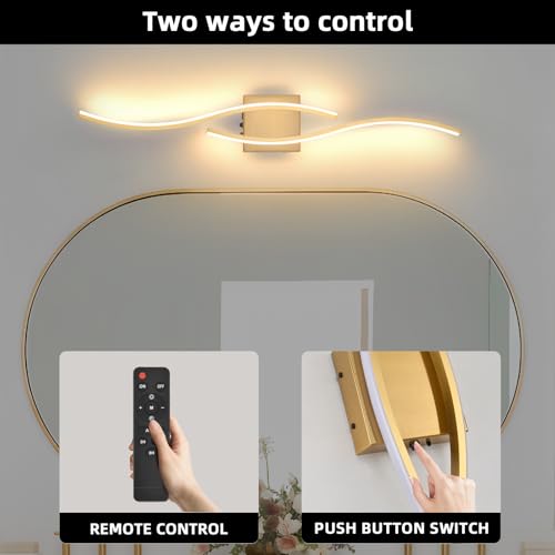 Image of Battery Powered Wall Sconces Set of 2, Gold 31.4 inch LED Dimmable Wall Sconce with Remote Control /Timer /Memory, USB Rechargeable Wall Lights for Living Room, Bedroom, Hallway Wireless scones Lighting
