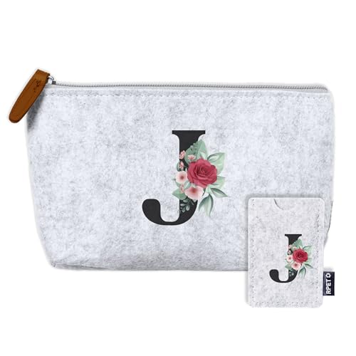 AMAEKO Neceser Personalizado, Bolso de Viaje con Inicial, Tarjetero con Inicial, Estuche de Aseo para Mujer, Bolsa de Regalo, Bolsa de Viaje Personalizada, Organizador Hecho a Mano