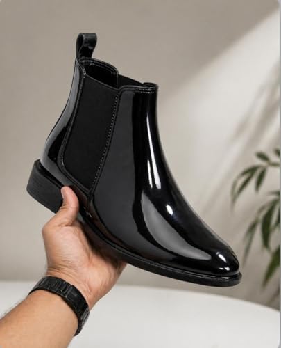 Image of Men's Leather Chelsea Boots | Ankle Boots with Textured Finish Formal & Smart Casual Boots | Comfortable Fit, Trendy, Stylish Boots | Leather Boots for Office /Fashionable