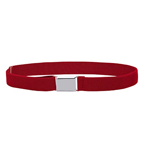Buyless Fashion Kids Toddlers Baby Adjustable Elastic Stretch Belt with Silver Buckle - 5101-Red