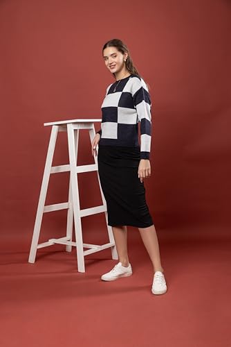 Image of Wear lusso Women's Round Neck Colour Block Sweater | 100% Wool Pullover | Full Sleeve Soft & Stylish Winter Wear for Women & Girls