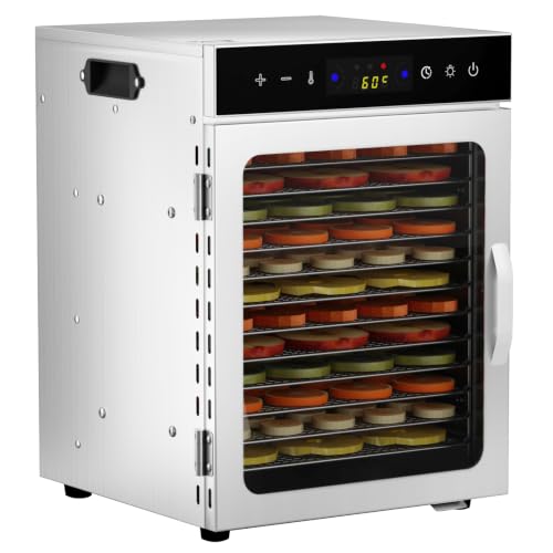 Image of 12Tray Stainless Steel Food Dehydrator, 30-90°C Digital Temperature,24H TimerLED Touch Control, Fruit Dryer Machine for Fruit, Veg, Meat and Jerky