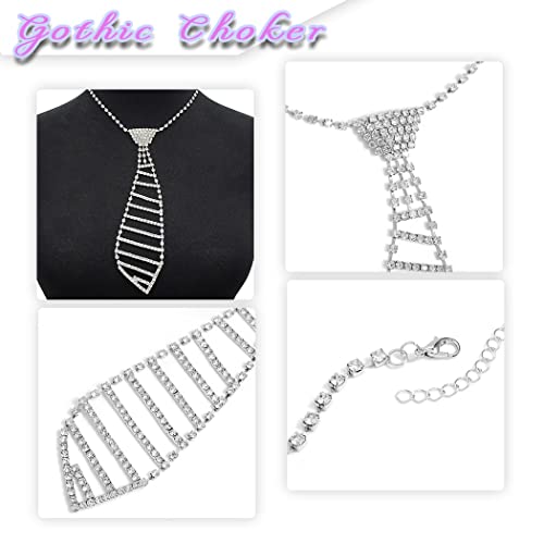 ELABEST Sparkly Rhinestone Necklace Tie Gothic Diamond Choker Crystal Tennis Chain Wedding Bridal Bridesmaid Jewelry for Women2