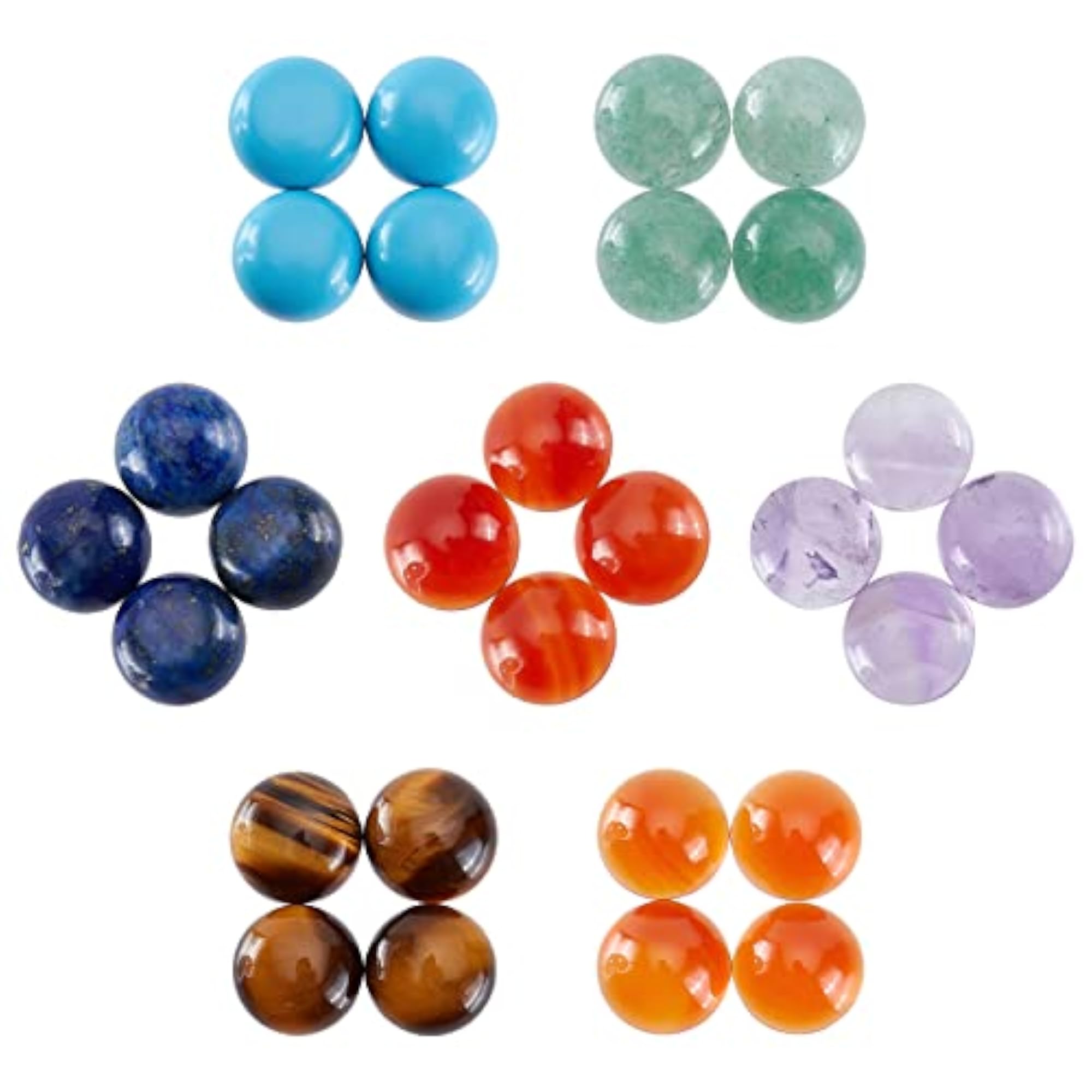 28Pcs 8mm 7 Chakra Cabochon Half Round Gemstone Dome