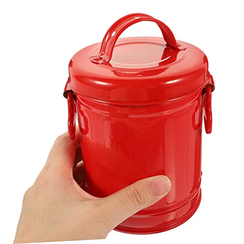 Image of KOMBIUDA 1pc Desktop Mini Trash Can Lid Versatile Pen Holder and Makeup Brush Organizer for Home and Office Space-Saving Iron Storage Bucket Red for Stationery and Item Storage