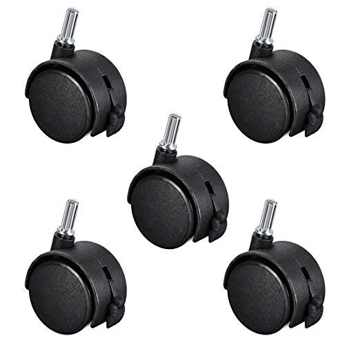 Ruedas giratorias de nailon de 2 pulgadas con doble rueda de 8 x 20 mm, varilla mueble, ruedas con freno, 5 unidades