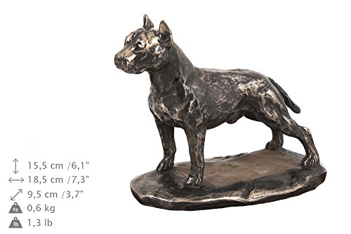 Urne commémorative de chien pour salon statue Amstaff bronze sur bois - 5