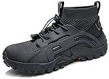 LOUECHY Men's Hiking Shoes Slip-On Walking Shoes Breathable Sock Sneakers 8305-43 Coal Black-9