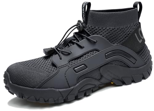 LOUECHY Men's Hiking Shoes Slip-On Walking Shoes Breathable Sock Sneakers