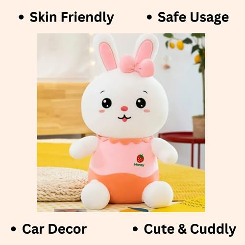 Image of Soft Pink Rabbit Bunny with Bow Stuffed Toys Animal Figure Teddy Bear for Girls, Kids, Birthday Gift, Car Hanging, Home Decor - 35 cm