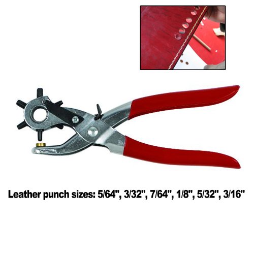9" Rubber Gripped Carbon Steel 6 Size Revolving Leather Hole Punch Tool W/ Brass, Color May Vary #TOP2