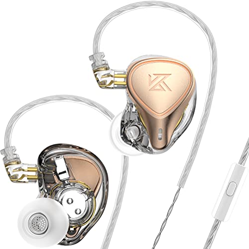 Lucklz KZ ZEXPro - Auriculares intraurales híbridos triples HiFi con cable desmontable chapado en plata (con micrófono, oro rosa)
