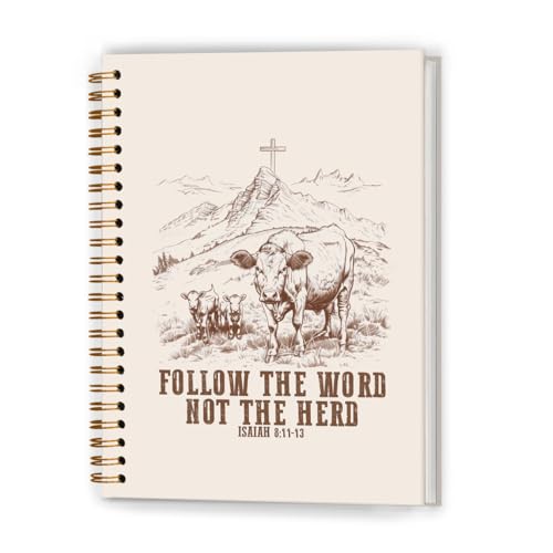 XUNLURY Western Cow Christian Notebook, Follow the Word Not the Herd Bible Verse Journal, Religious Prayer Journal for Woman, Religious Scripture Hardcover Spiral Notebooks, 5.5x8.3 Inch