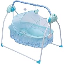 TFCFL Electric Baby Crib Cradle, 5-Speed Baby Bassinet Auto Rocking Chair Bed with Controller & Timer, Infant Musical Sleeping Basket for 0-18 Months Newborn Babies 55LBS Capacity Blue