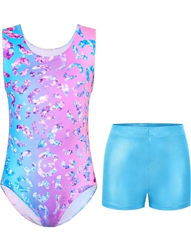 Kirinkylin Gymnastics Leotards for Girls with Shorts Girls Gymnastics Leotards Kids Leotards Gymnastics 4t 5t 6-7 8-10 10-12 Years