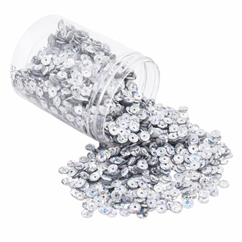 Mandala Crafts 6mm Cup Holographic Silver Sequins for Sewing Embroidery