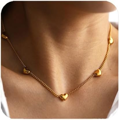 Artmiss Multi-Heart Pendant Necklace for Women Gold Heart Choker Adjustable Romantic Statement Jewelry Gift for Valentine Anniversary