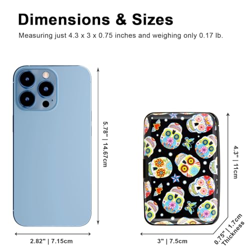 Image of Credit Card Holder, Metal Card Wallet RFID Blocking Mini Slim Aluminum Business Hard Card Case for Women Men (Butterfly Sugar Skulls)