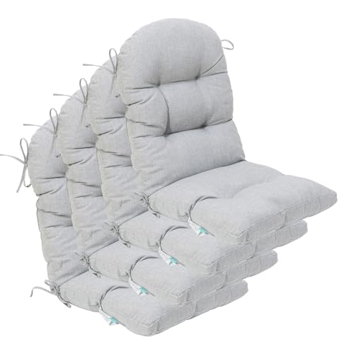 Image of QILLOWAY Outdoor High Back Chair Cushion for Adirondack, All Weather Rocking Chair Cushions Thick Padded Replacement for Patio Furniture Set of 4,Gray,White