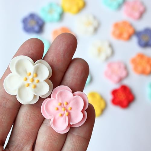 Edible Cupcake Decorations, Dainty Bess Primrose Edible Sugar Flowers, Royal Icing Flower Decorations for Cake Toppers and Cupcake Toppers, by Global Sugar Art, 24 Count
