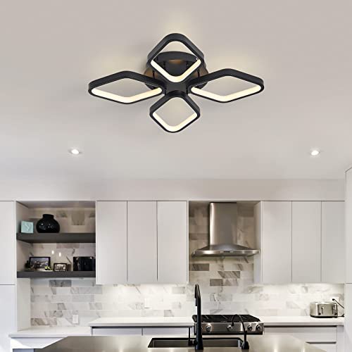 Leniure Black Diamond LED Light Ceiling Lamp Chandelier Lighting Fixture 21 inch Wide 21 inch Deep 3.5 inch High, Warm White 3000K