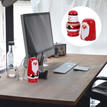 JOINPAYA 1 Satz Weihnachtsmann-Matroschka-Puppen: Russische Schneemänner Nistpuppen Holz Stapel Puppe handgemachte für Dekofigur Weihnachtsfeier Halloween