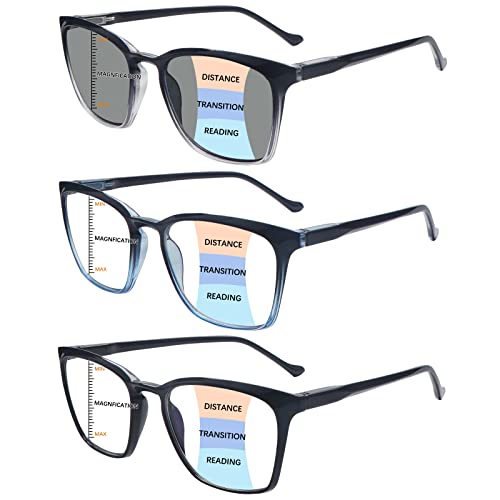3 packs Progressive Multifocus Reading Glasses for Women Men UV Protection Contains Multifocal Sunglasses with Spring Hinge (3 Mix Color, 1.75, multiplier_x)