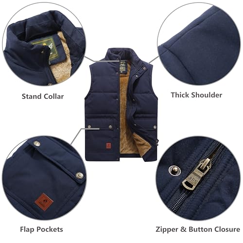 VtuAOL Men's Outerwear Vest for Men Winter Puffer Vests Fleece Lined Outdoor Warm Sleeveless Jackets2