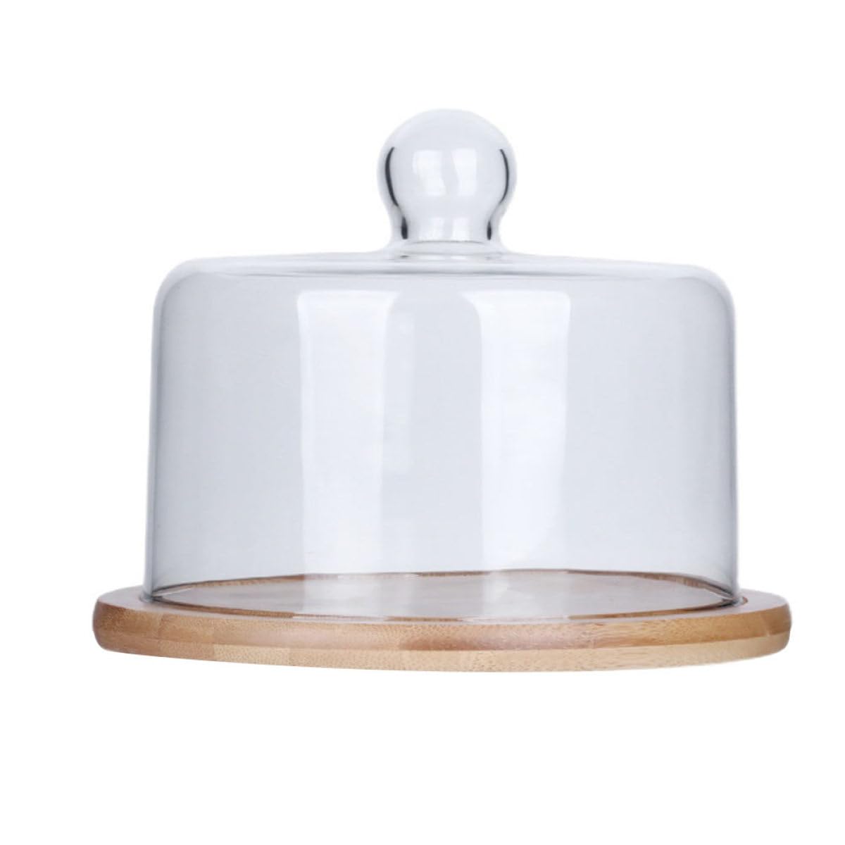 Artibetter Couvercle de Gâteau en Verre Cristal Transparent avec Plateau en Bois, Dôme Créatif pour Conservation Alimentaire Sûre, pour Maison et Mariage