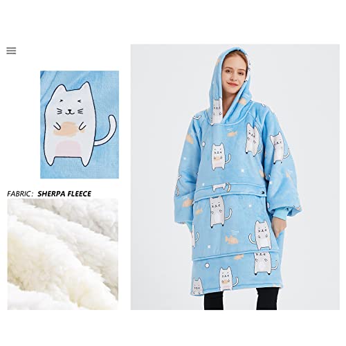 Image of KFUBUO Wearable Blanket Hoodie for Adults With Pocket Cat Oversized Hoodie | Sherpa, Cat Gifts for Cat lovers, Sweatshirt Blanket, Cat Hoodie Pouch, Cute Gifts for Women, Blanket Sweatshirt