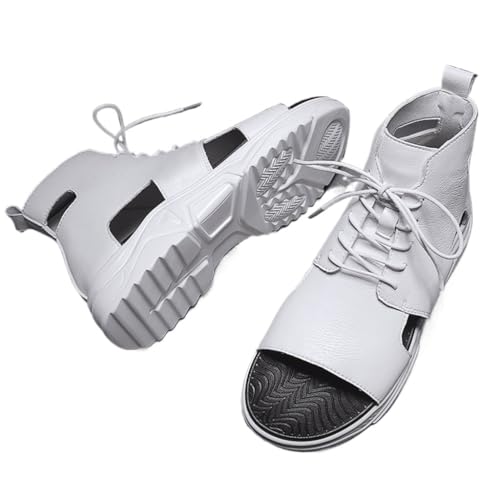 Men Sandals Platform Leather High-top Design Shoes Lace-up Toe Soft Sneakers Outdoor Breathable(OneColor,41)