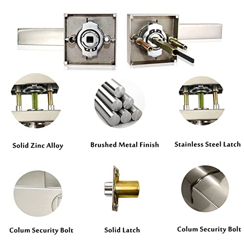 Sunealy Brushed Nickel Door Handles With Lock And Key, Square Interior Bedroom Entrance Door Lever Doorknobs Door Lock One Keyway Entry Keyed Entrance Lockset In Satin Nickel Each With 3 Keys #TOP2