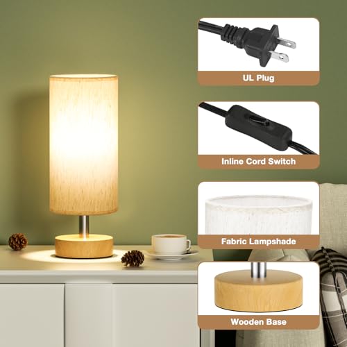 Image of Table Lamps Set of 2 (Cream Shade - Wood Base, 11.6 inch Inline Control)