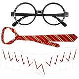 ALTcompluser Brille Krawatte Kostüm für Kinder,Brille Rahmen Kostüm Gläser Schwarzer Runder Brillen Kunststoff Brillen Kostüm Zubehör Cosplay Kostüme Accessoires Set für Kinder Halloween