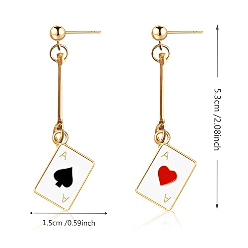 Unique Funny 14K Gold Plated Poker hearts and Spades A Ace Playing Cards Dangle Drop Post Stud Earrings For Women Gambling Casino2