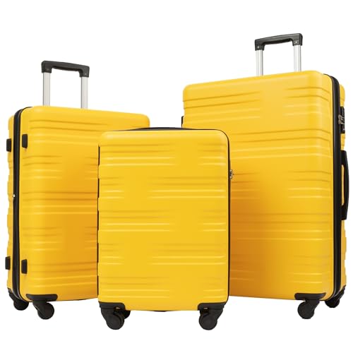 Overstock Hardshell Luggage Sets 3 Pcs Spinner Suitcase with TSA Lock Lightweight 20''24''28' Yellow