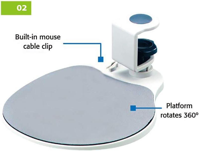 Aidata UM003 Mouse Platform Under Desk, Sturdy Metal Clamp Fits Onto Desks up to 40mm/1.57", Platform Rotates 360 Degrees, Built-in Cable Clip Keeps Mouse in Place , Platinum